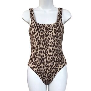 Banana Republic Leopard Scoop Neck Thong Bodysuit Size XS NEW